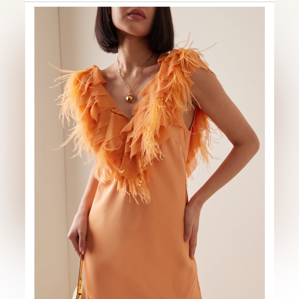 ISO LoveShackFancy Manota Feather-Trimmed Satin Gown